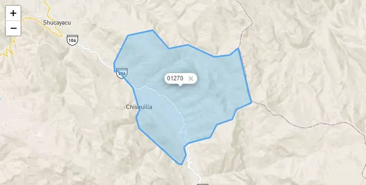 Mapa de la zona del código postal 01270 en Corosha, Amazonas