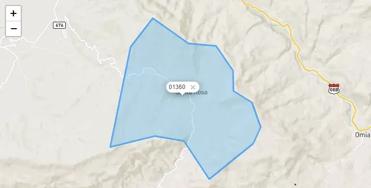 Mapa de la zona del código postal 01360 en Santa Rosa, Amazonas