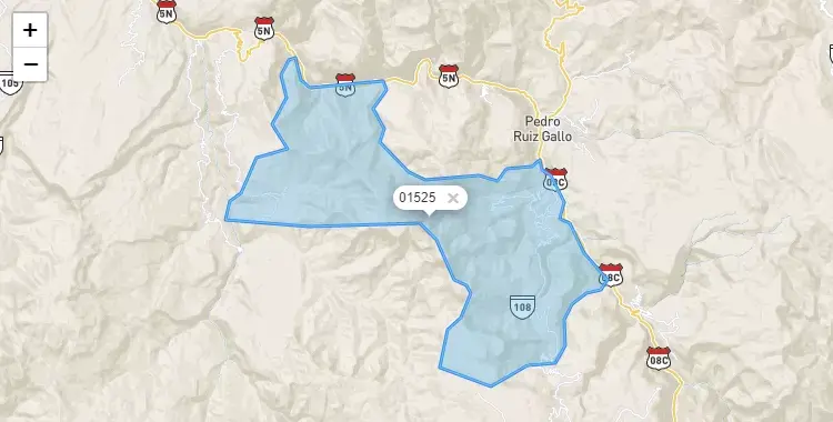 Mapa de la zona del código postal 01525 en San Jerónimo, Amazonas
