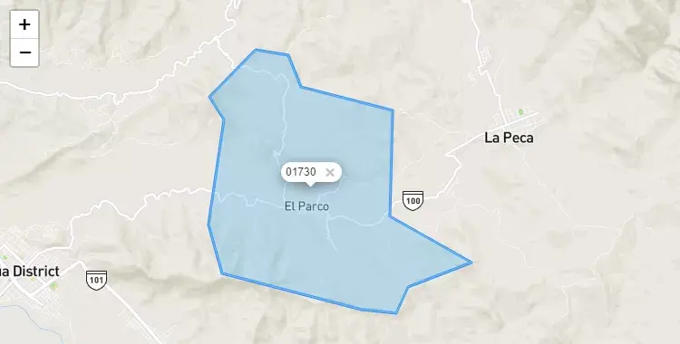Mapa de la zona del código postal 01730 en El Parco, Amazonas