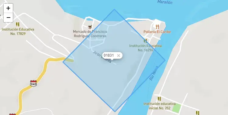 Mapa de la zona del código postal 01831 en Nieva, Amazonas