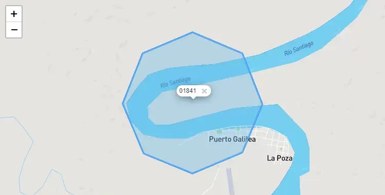 Mapa de la zona del código postal 01841 en Río Santiago, Amazonas