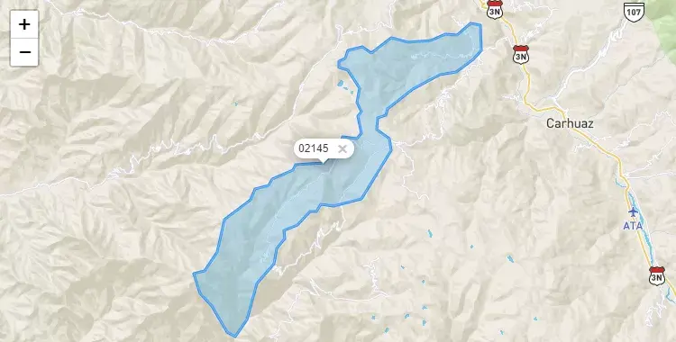 Mapa de la zona del código postal 02145 en Cascapara, Ancash