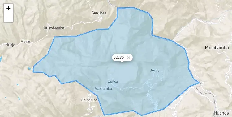 Mapa de la zona del código postal 02235 en Acobamba, Ancash