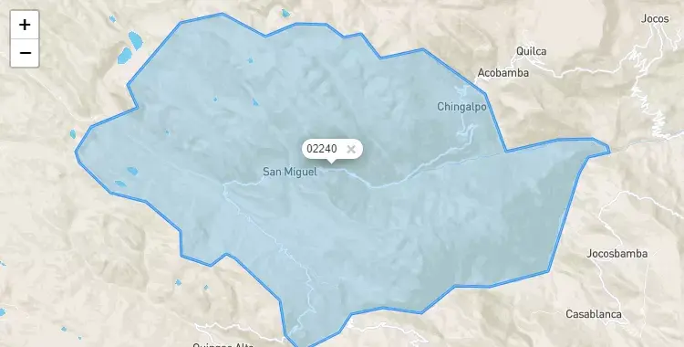 Mapa de la zona del código postal 02240 en Chingalpo, Ancash