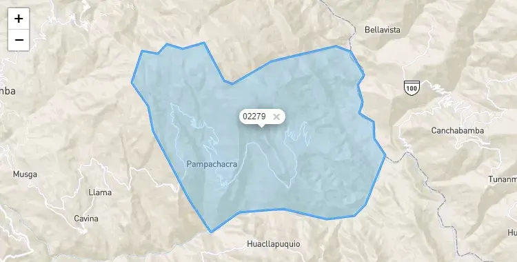 Mapa de la zona del código postal 02279 en Eleazar Guzman Barrón, Ancash