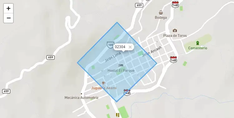Mapa de Huari, capital de la provincia de Huari, Ancash