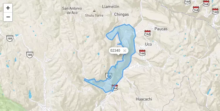 Mapa de Aczo, capital de la provincia de Antonio Raymondi, Ancash