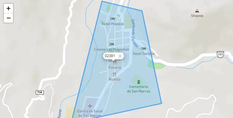Mapa de la zona del código postal 02391 en San Marcos, Ancash