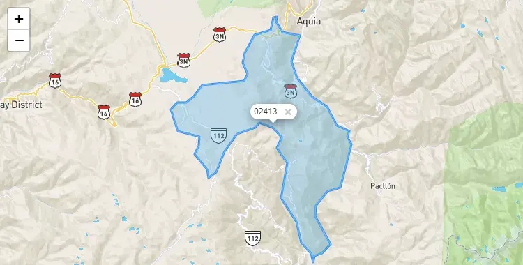 Mapa de la zona del código postal 02413 en Chiquian, Ancash