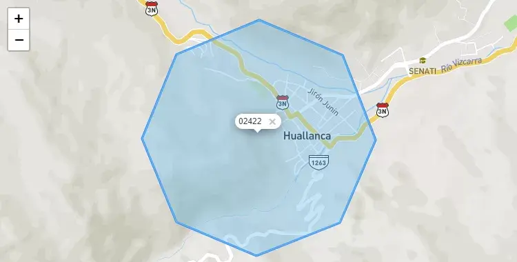 Mapa de la zona del código postal 02422 en Huallanca, Ancash