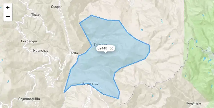 Mapa de la zona del código postal 02440 en La Primavera, Ancash