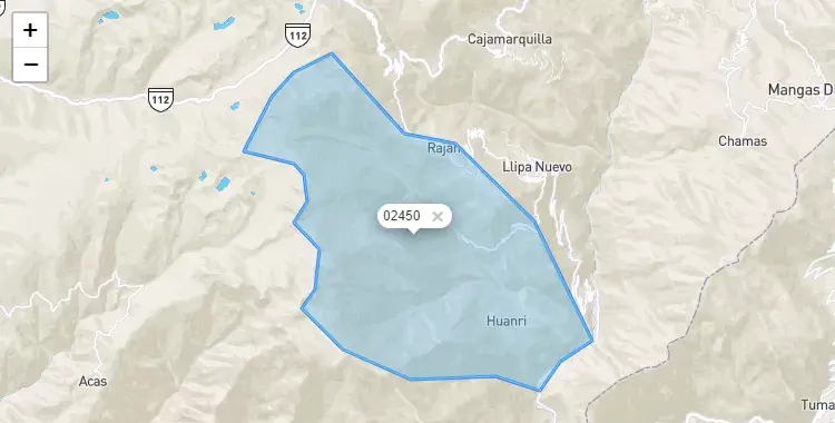 Mapa de la zona del código postal 02450 en San Cristobal de Rajan, Ancash