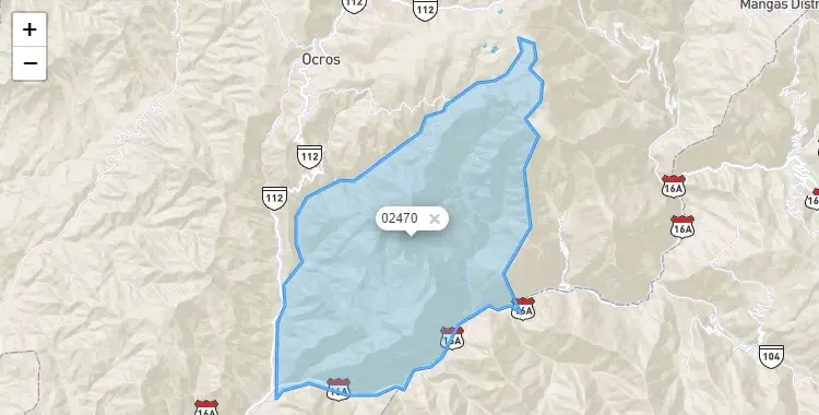Mapa de la zona del código postal 02470 en Acas, Ancash