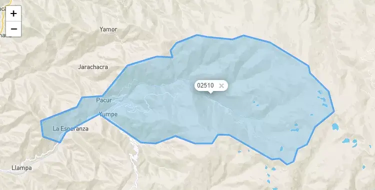 Mapa de la zona del código postal 02510 en Huayllacayan, Ancash