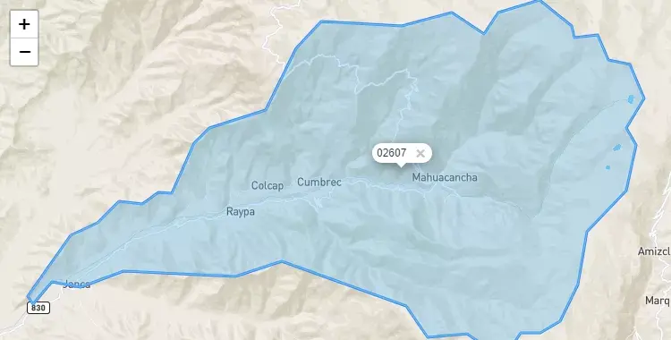 Mapa de la zona del código postal 02607 en Huanchay, Ancash
