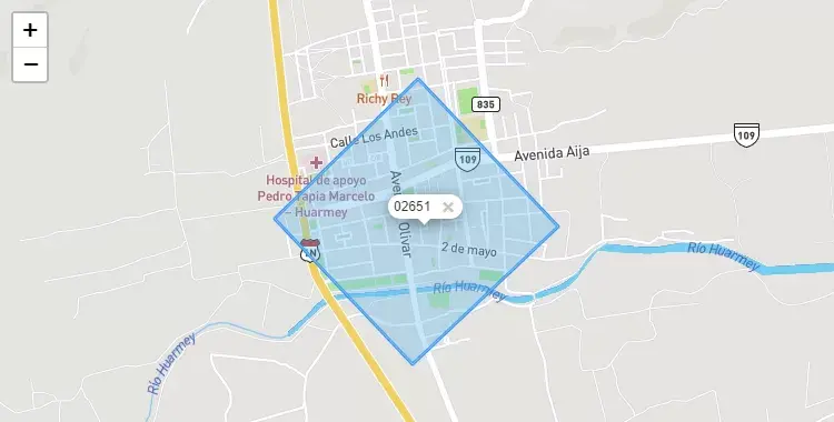 Mapa de Huarmey, capital de la provincia de Huarmey, Ancash