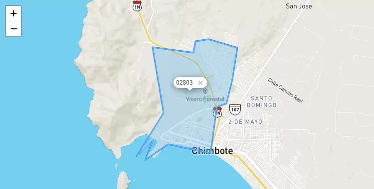 Mapa de la zona del código postal 02803 en Chimbote, Ancash