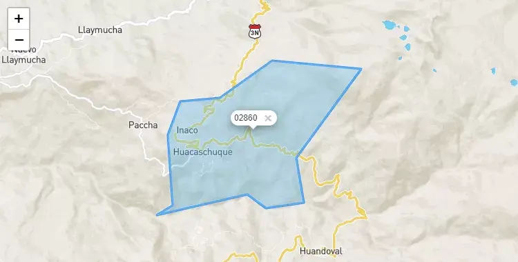 Mapa de la zona del código postal 02860 en Huacaschuque, Ancash