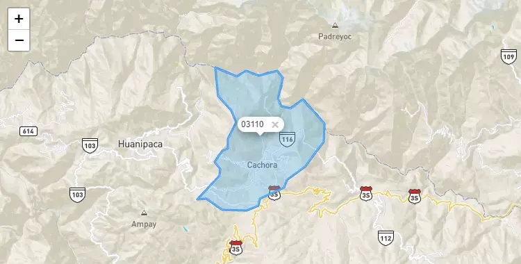 Mapa de la zona del código postal 03110 en San Pedro de Cachora, Apurimac