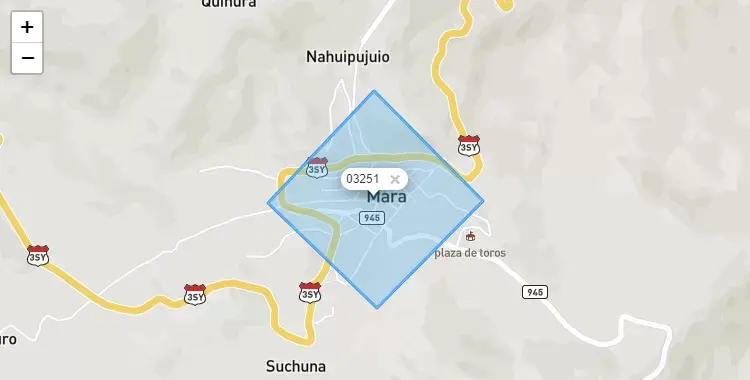 Mapa de la zona del código postal 03251 en Mara, Apurimac
