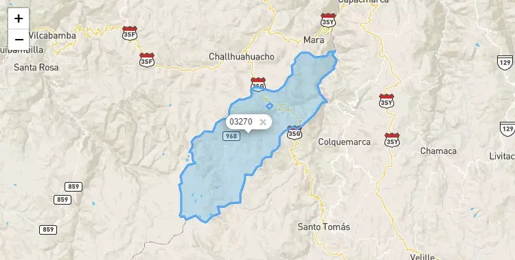Mapa de la zona del código postal 03270 en Haquira, Apurimac