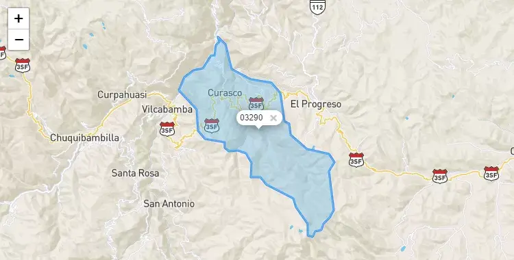 Mapa de la zona del código postal 03290 en Curasco, Apurimac