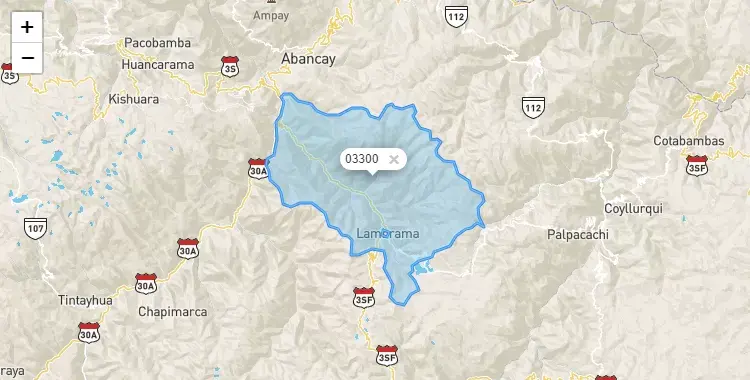 Mapa de la zona del código postal 03300 en Lambrama, Apurimac
