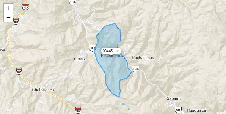 Mapa de la zona del código postal 03445 en Pocohuanca, Apurimac