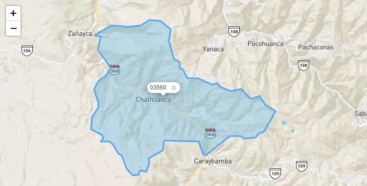 Mapa de la zona del código postal 03560 en Chalhuanca, Apurimac