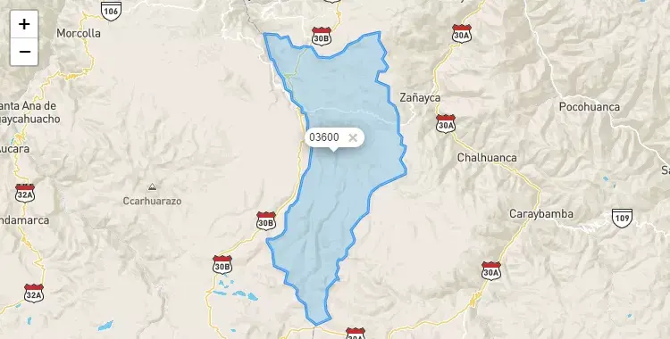 Mapa de la zona del código postal 03600 en Pampachiri, Apurimac