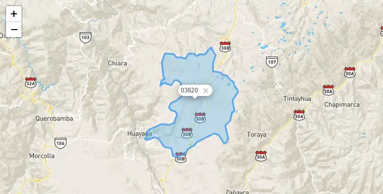 Mapa de la zona del código postal 03620 en Tumay Huaraca, Apurimac