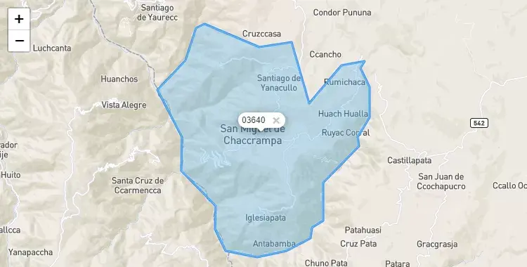 Mapa de la zona del código postal 03640 en San Miguel de Chaccrampa, Apurimac