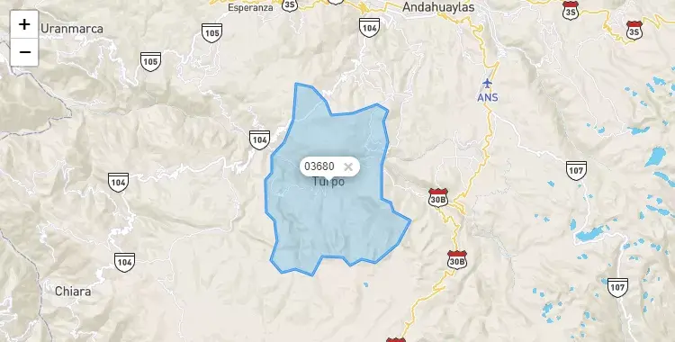 Mapa de la zona del código postal 03680 en Turpo, Apurimac