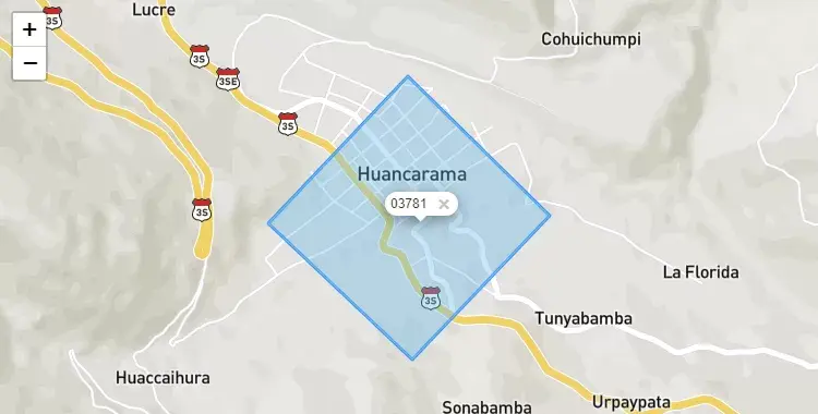 Mapa de la zona del código postal 03781 en Huancarama, Apurimac