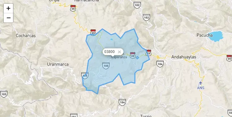 Mapa de la zona del código postal 03800 en Santa María de Chicmo, Apurimac