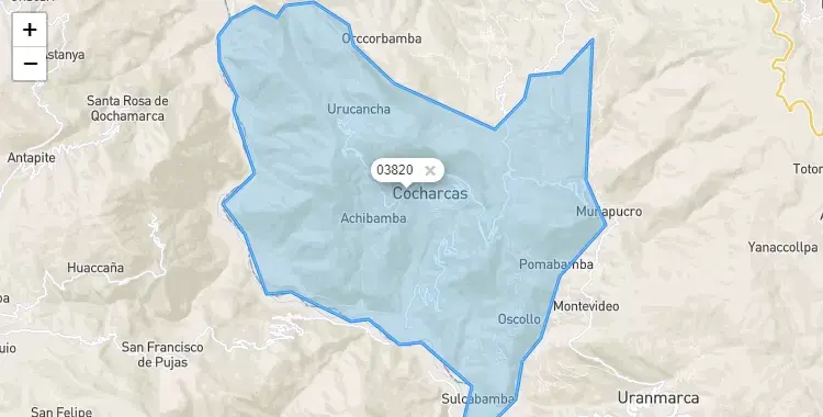 Mapa de la zona del código postal 03820 en Cocharcas, Apurimac