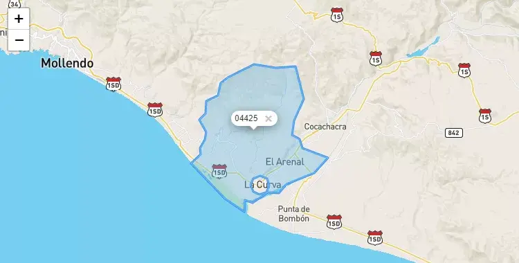 Mapa de la zona del código postal 04425 en Dean Valdivia, Arequipa