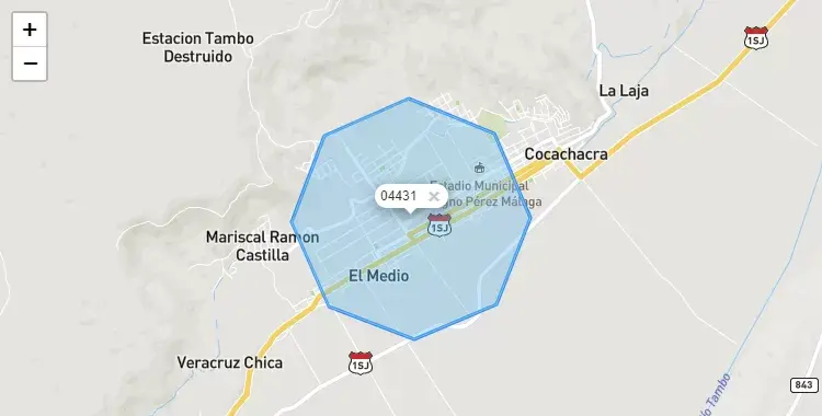 Mapa de la zona del código postal 04431 en Cocachacra, Arequipa