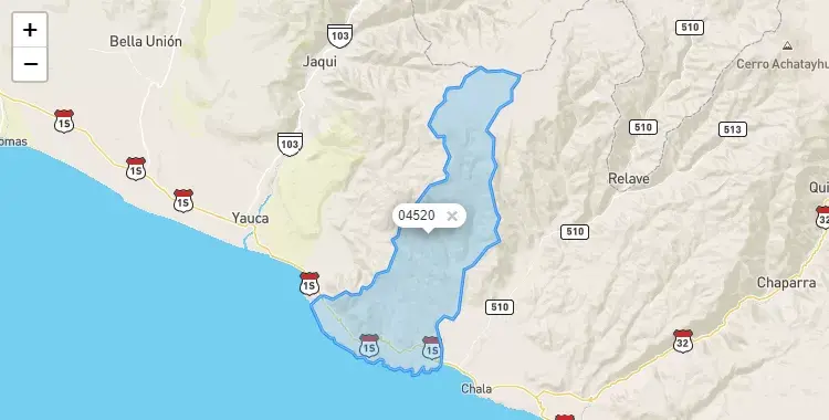 Mapa de la zona del código postal 04520 en Atiquipa, Arequipa