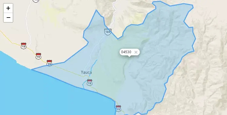 Mapa de la zona del código postal 04530 en Yauca, Arequipa