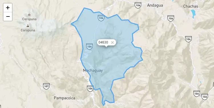 Mapa de la zona del código postal 04630 en Machaguay, Arequipa