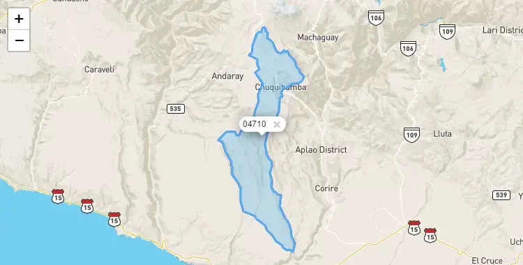 Mapa de la zona del código postal 04710 en Chuquibamba, Arequipa