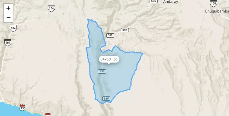 Mapa de la zona del código postal 04760 en Mariano Nicolas Valcarcel, Arequipa