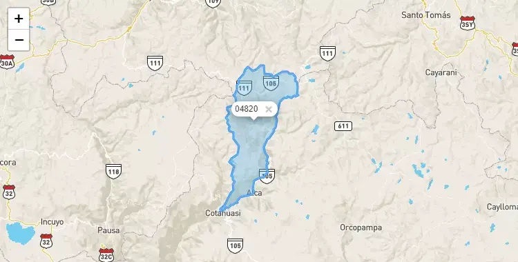 Mapa de la zona del código postal 04820 en Huaynacotas, Arequipa