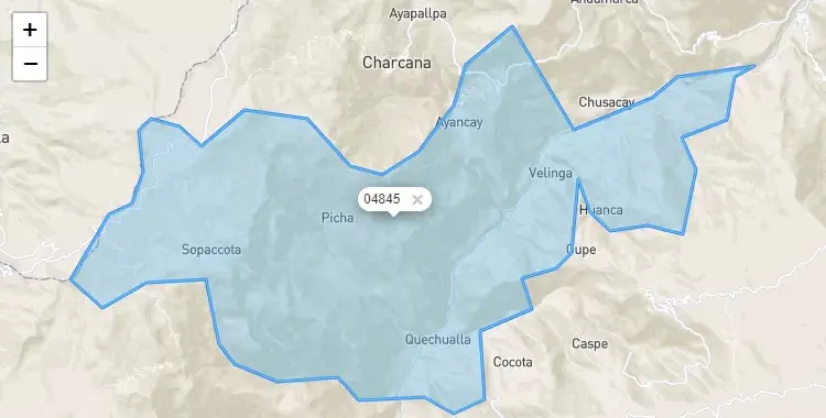 Mapa de la zona del código postal 04845 en Quechualla, Arequipa