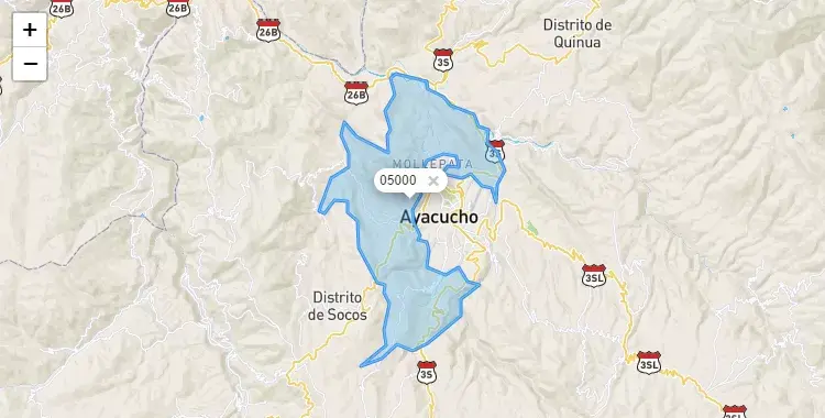 Mapa de la zona del código postal 05000 en Jesús Nazareno, Ayacucho