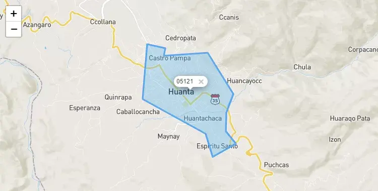 Mapa de Huanta, capital de la provincia de Huanta, Ayacucho
