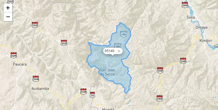 Mapa de la zona del código postal 05140 en Santillana, Ayacucho