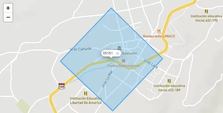 Mapa de la zona del código postal 05161 en Quinua, Ayacucho